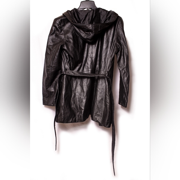 Vintage Colebrook Leather Lined Belted Hoodie Genuine Leather Black Jacket M - Picture 1 of 9